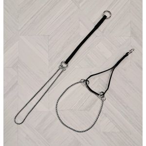Puolikuristava ohut 2mm snake- ketju, kiristysosa 5mm litteä musta vahattu puuvilla